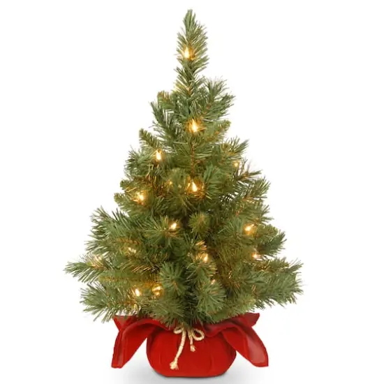 24" Pre-Lit Majestic Fir Tree In Burgundy Cloth Bag, Clear Lights {1}