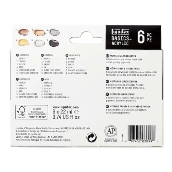 Liquitex&reg; BASICS&trade; Metallic & Iridescent 6 Color Acrylic Paint Set  {6}