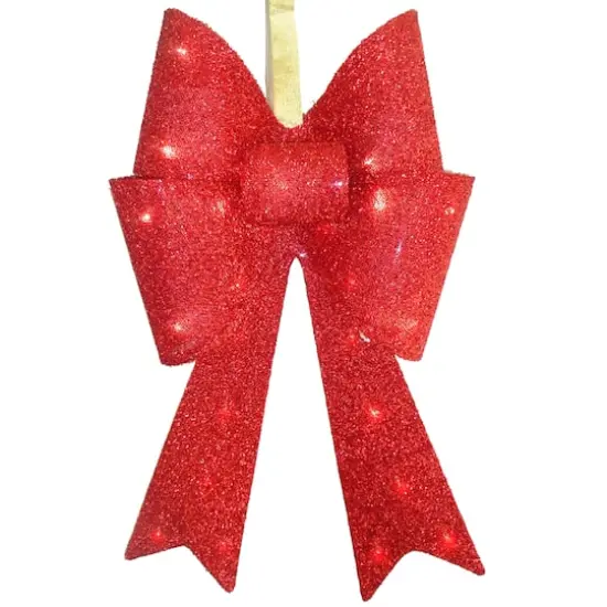 20" Red Tinsel Bow with 13 Warm White LED Lights {1}