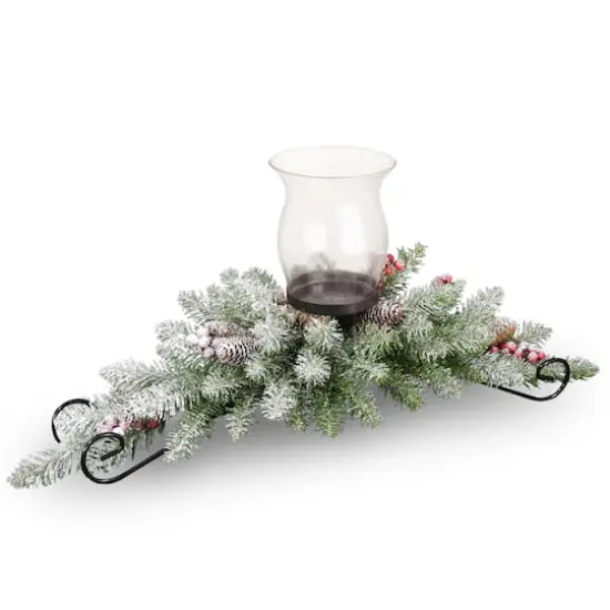 Dunhill® Fir Candle Holder with Snow, Berries & Pinecone Centerpiece {1}
