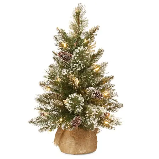 2ft. Pre-lit Glittery Bristle&reg; Pine & Burlap Artificial Christmas Tree, Warm White LED Lights {1}