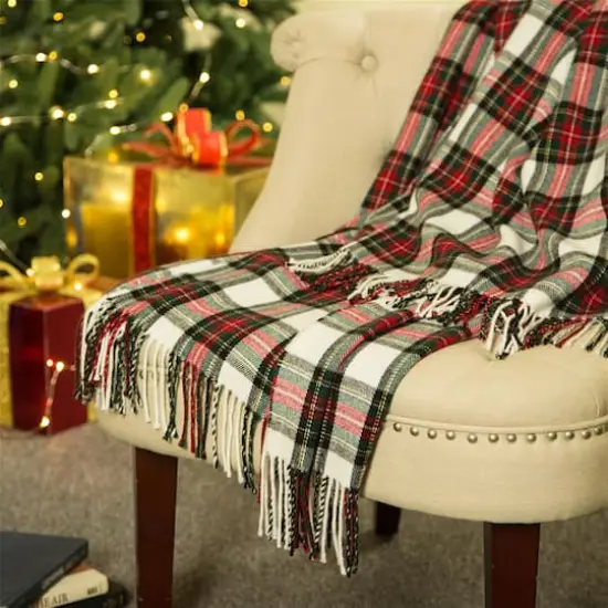Glitzhome&reg; Red Plaid Woven Throw {3}