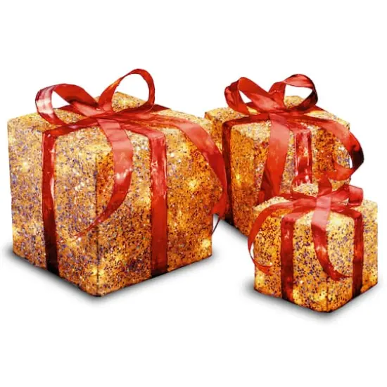 Holiday Gold & Red Sisal Gift Box Set Clear Lights {1}