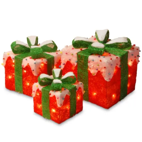Red & Green with Snow Gift Box Set with Clear Lights {1}