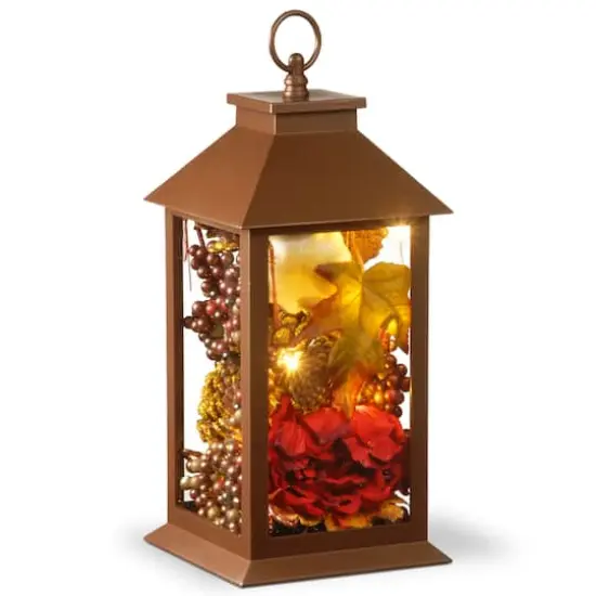 15" Fall Harvest Arrangement in LED Lantern {1}