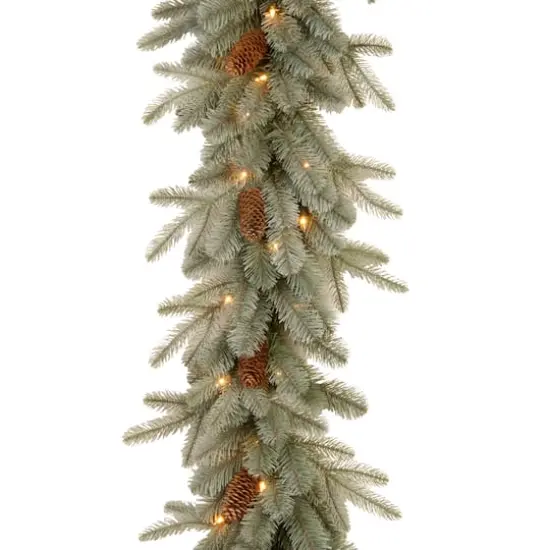 9' x 12" Pre-lit Feel Real® Frosted Artic Spruce Artificial Christmas Garland with Cones & 50 Clear Lights {1}