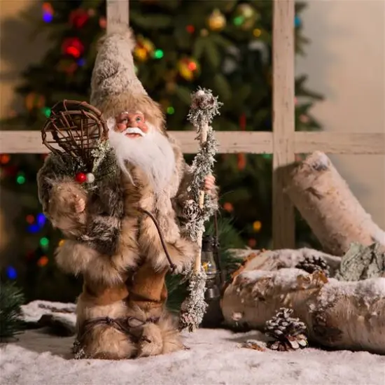 Glitzhome® 12" Christmas Light Brown Faux Fur Santa Figurine {5}