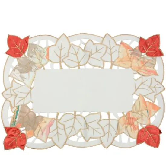 Set of 4 Autumn Elegance Decorative Embroidered Fall Leaf Table Placemats 14" x 20" {1}