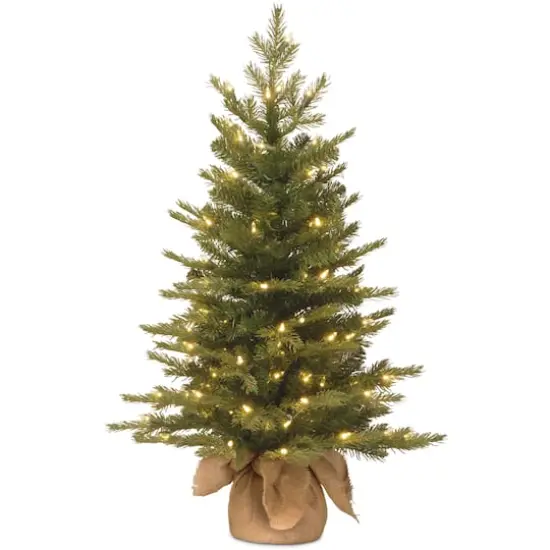 3ft. Pre-Lit Feel Real&reg; Nordic Spruce Artificial Christmas Tree in Burlap Base, Clear Lights {1}