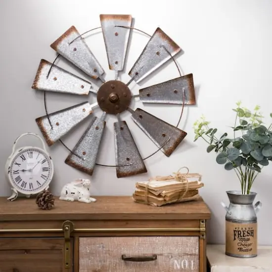 Glitzhome&reg; 22" Farmhouse Metal Galvanized Wind Spinner Wall D&eacute;cor {1}