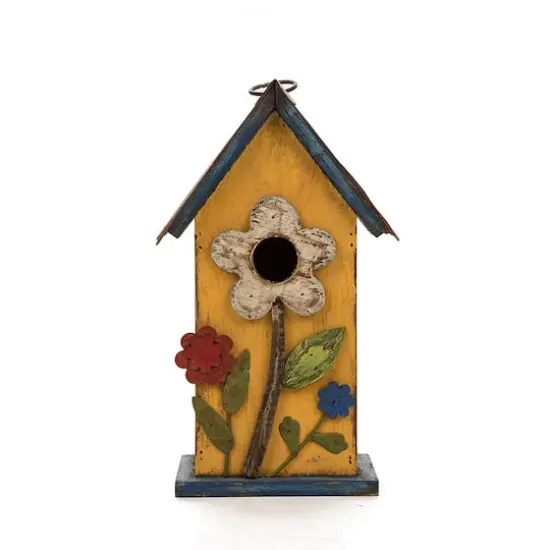 Glitzhome&reg; Distressed Wooden Birdhouse with Flower {1}
