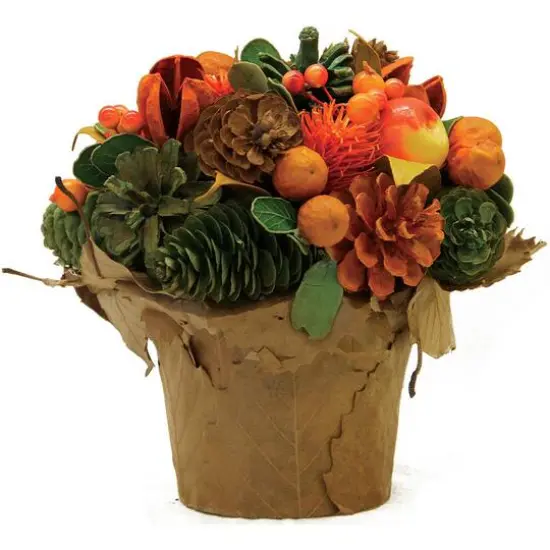 Pinecone & Berries Artificial Autumn Harvest Potted Centerpiece {1}