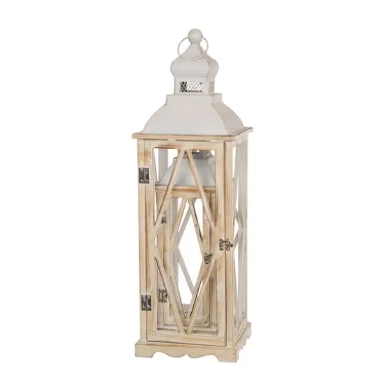 Glitzhome&reg; White Farmhouse Wood & Metal Lantern Set {8}