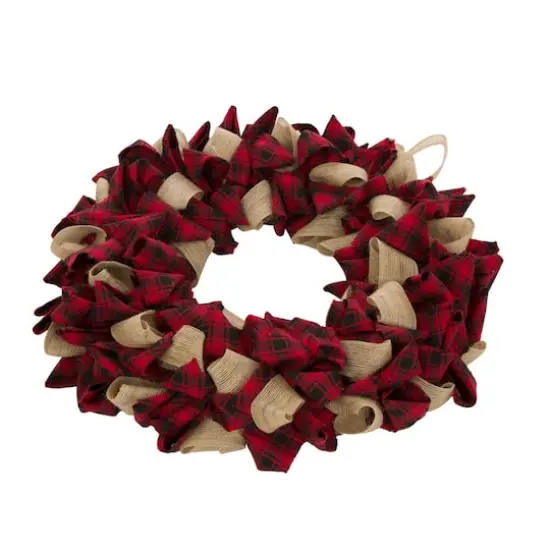 Glitzhome&reg; 19" Christmas Plaid Fabric Wreath {3}