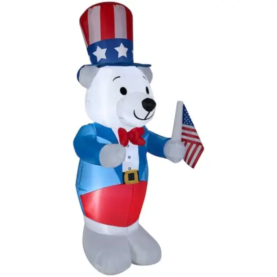 4ft. Airblown&reg; Inflatable White Fourth of July Bear {1}