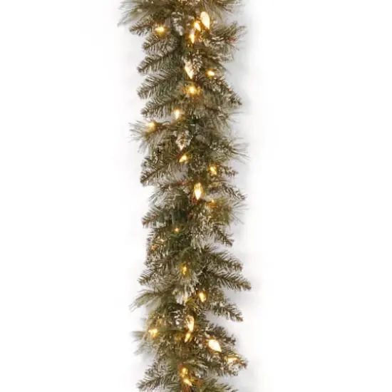 9' x 10" Pre-lit Glittery Bristle&reg; Pine Artificial Christmas Garland with 100 Soft White LED Lights with C7 Diamond Caps {1}