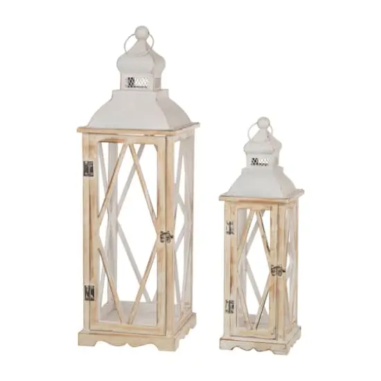 Glitzhome&reg; White Farmhouse Wood & Metal Lantern Set {1}