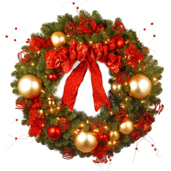 36" Decorative Collection Cozy Christmas Wreath With Red & Clear Lights {1}