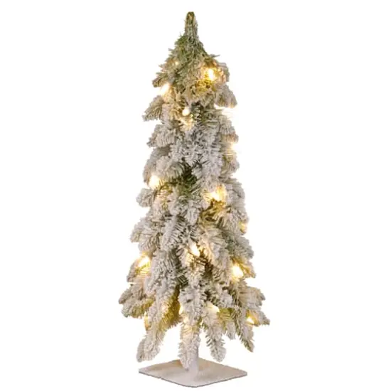 2ft. Pre-Lit Snowy Downswept Forestree With Metal Plate, Clear Lights {1}