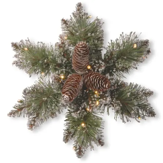 14" Glittery Bristle&reg; Pine Snowflake with Pine Cones & Warm White LED Lights {1}
