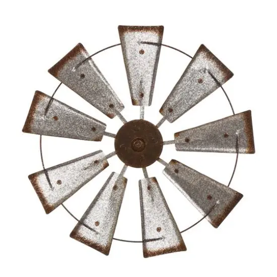 Glitzhome&reg; 22" Farmhouse Metal Galvanized Wind Spinner Wall D&eacute;cor {7}