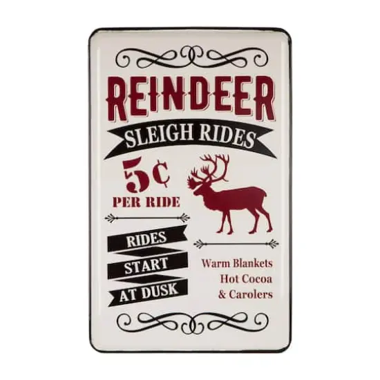 Glitzhome® Reindeer Sleigh Rides Farmhouse Metal Enamel Sign {1}