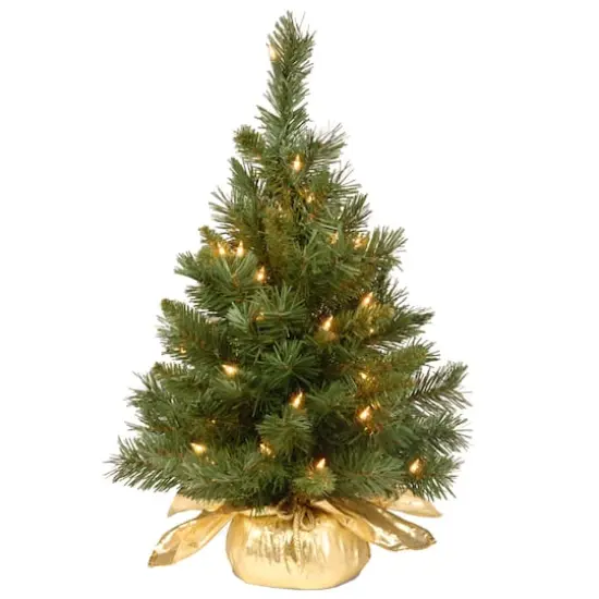 24" Pre-Lit Majestic Fir Tree In Gold Cloth Bag, Clear Lights {1}