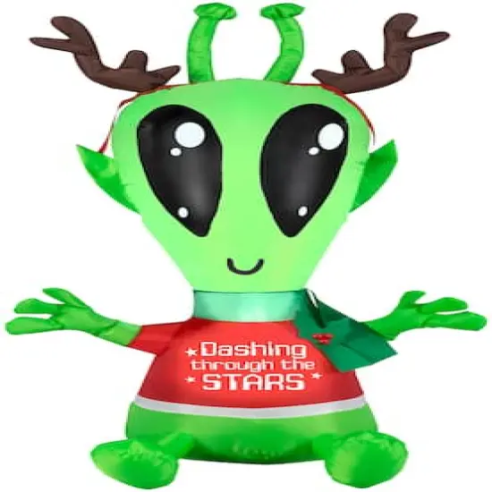 4ft. Airblown&reg; Inflatable Christmas Alien with Antlers  {1}