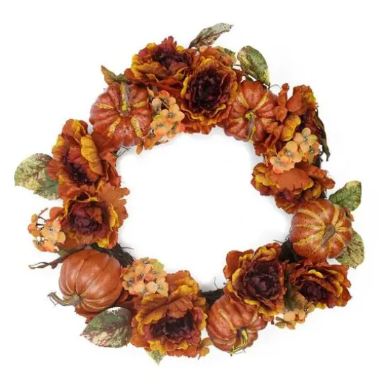 24" Floral & Harvest Pumpkin Wreath {1}