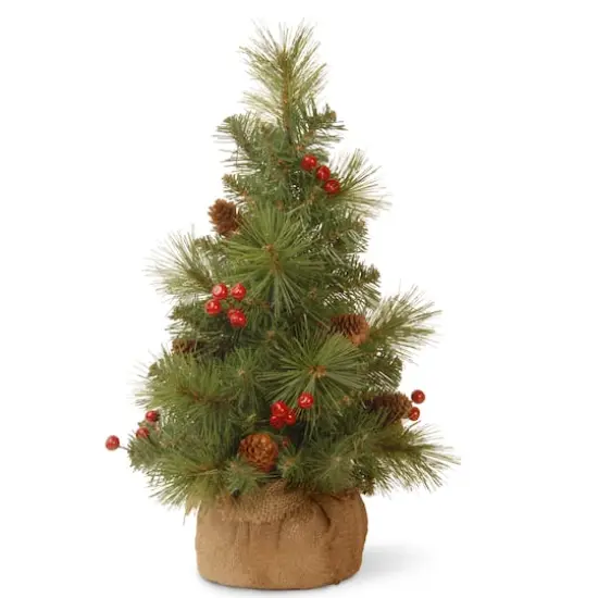 18" Unlit Everyday Collection Miniature Pinecone & Berry Artificial Christmas Tree in Burlap Base {1}