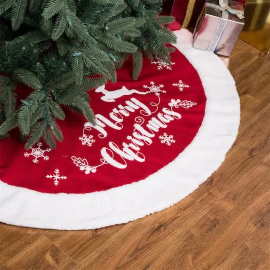 Glitzhome&reg; 48" Merry Christmas Fabric Christmas Tree Skirt {3}