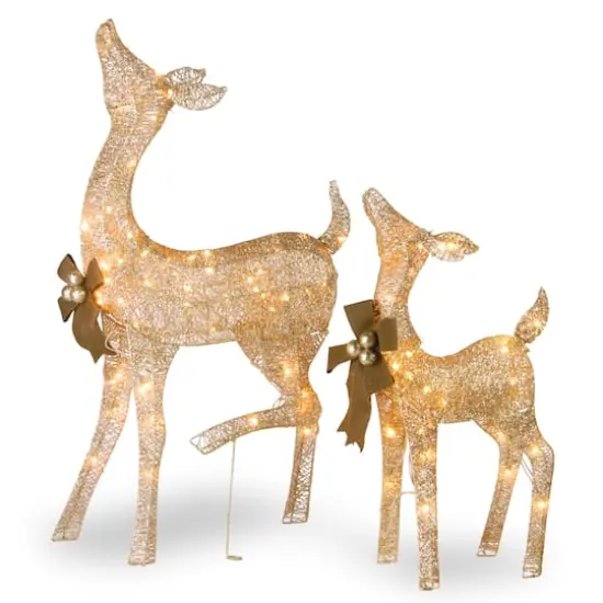 Crystal Splendor Champagne Doe and Fawn with 105 LED Mini Lights {1}