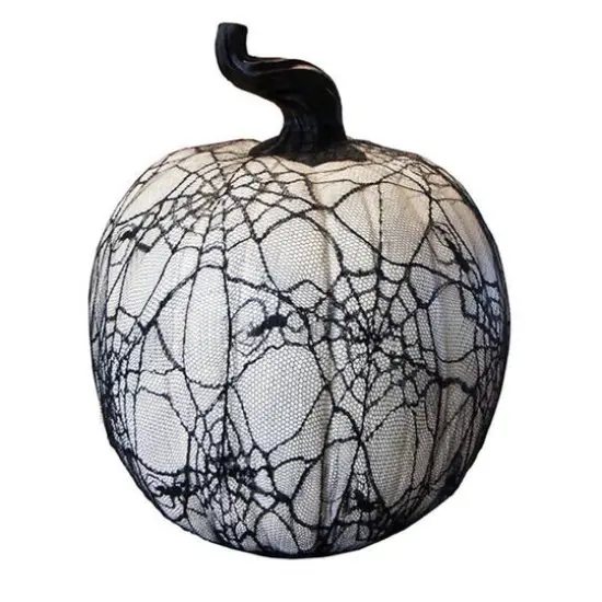 Spooky Lace-Covered Black Spider Web Halloween Tabletop Pumpkin {1}