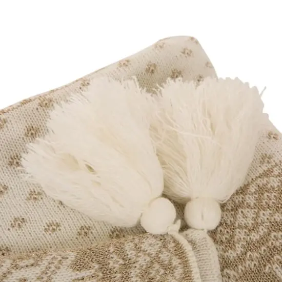 Glitzhome&reg; White Knited Acrylic Throw Blanket with Tassels {5}
