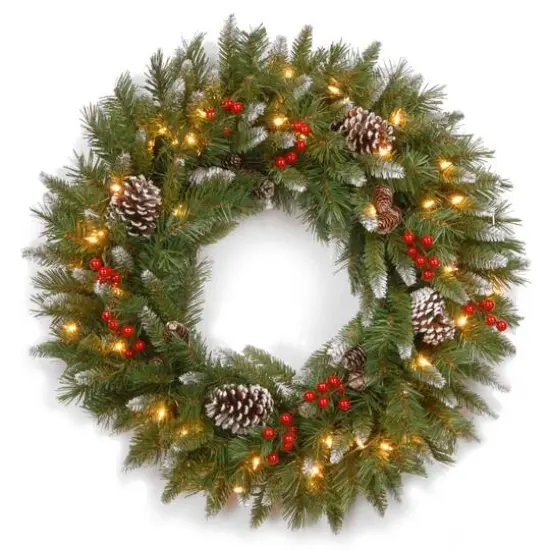 30" Frosted Berry Wreath with 100ct. Clear Lights {1}