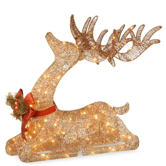 2.8ft. Sisal Splendor Champagne Lying Deer with 105 Mini Clear Lights {1}