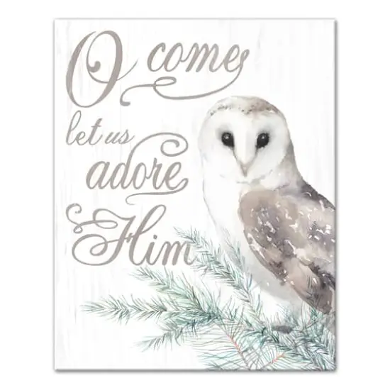 O Come Let Us Adore Him Owl Canvas Wall Art {1}