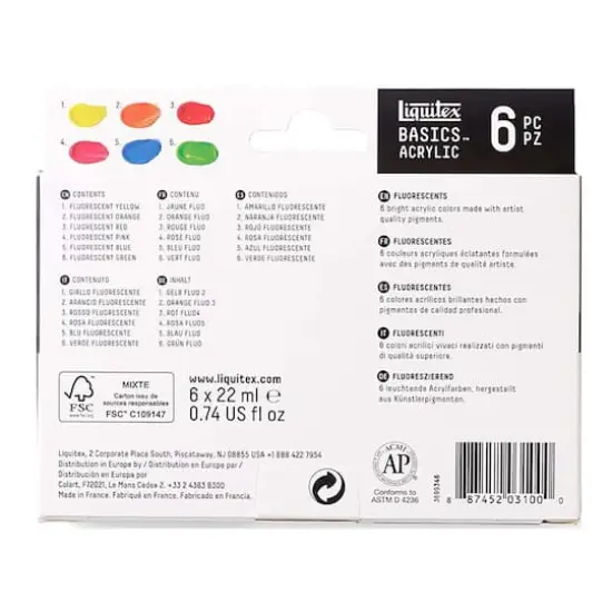 Liquitex&reg; BASICS&trade; Fluorescent 6 Color Acrylic Paint Set {8}