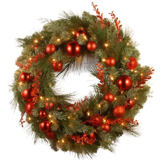 24" Decorative Collection Christmas Red Mixed Wreaths with 50ct. Soft White Battery Operated LED Lights with Timer {1}