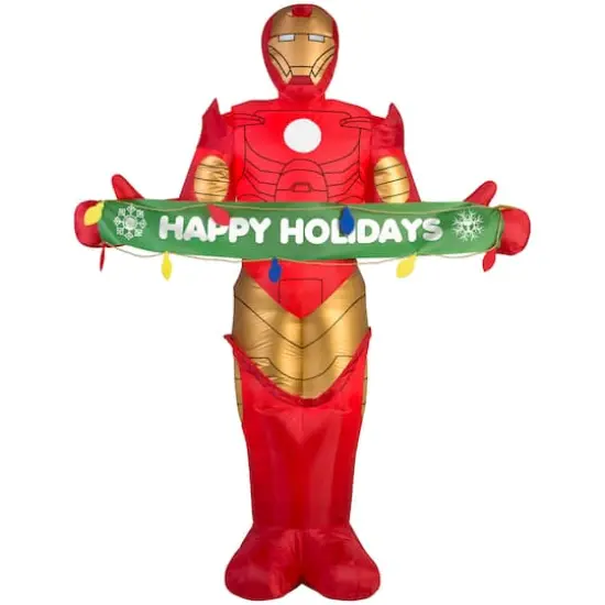 6ft. Airblown&reg; Inflatable Christmas Iron Man with Holiday Banner Marvel {1}