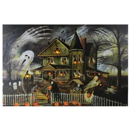 Creepy Haunted House LED Canvas Wall Art {1}