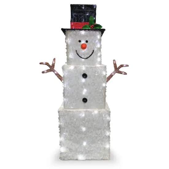 42" Glitter Square Snowman, White LED Lights {1}