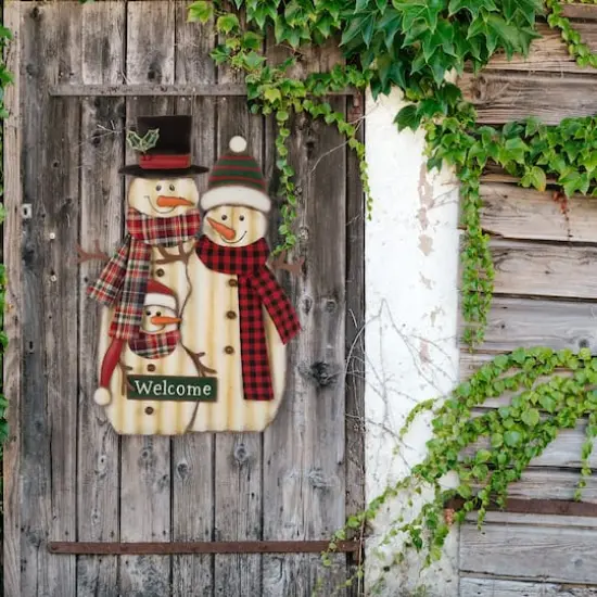 Glitzhome&reg; 30" Metal Christmas Snowman Family Yard Stake {4}