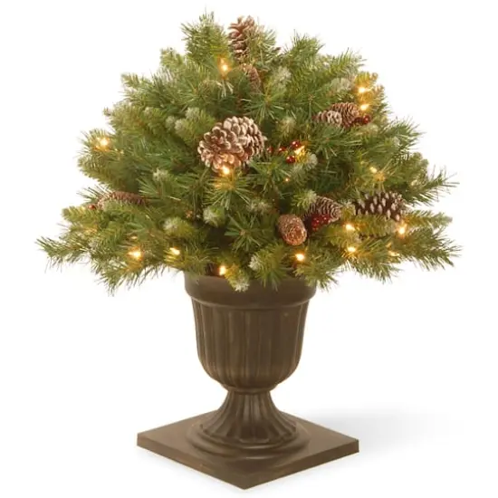 24" Pre-Lit Frosted Berry Artificial Christmas Porch Bush, Clear Lights {1}