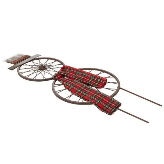 Glitzhome® 36" Metal Christmas Bike Wheel Snowman Plaid Scarf Yard Stake {6}