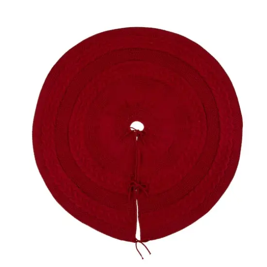 Glitzhome&reg; 52" Red Knited Acrylic Christmas Tree Skirt {1}