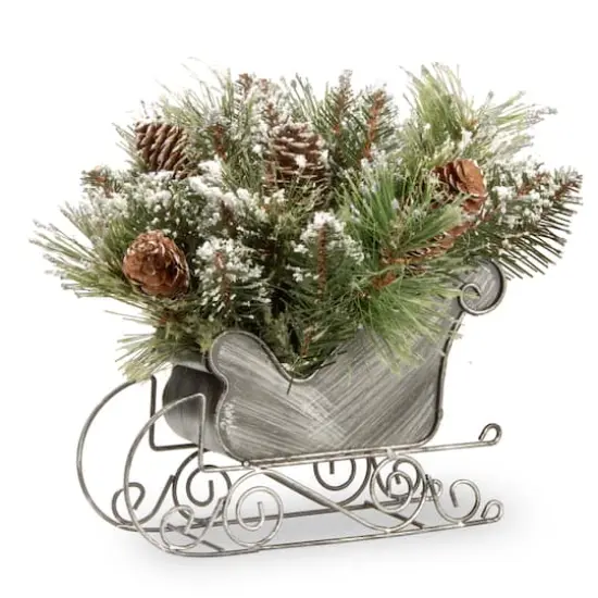 10" Silver Glittery Bristle&reg; Pine Sleigh {1}