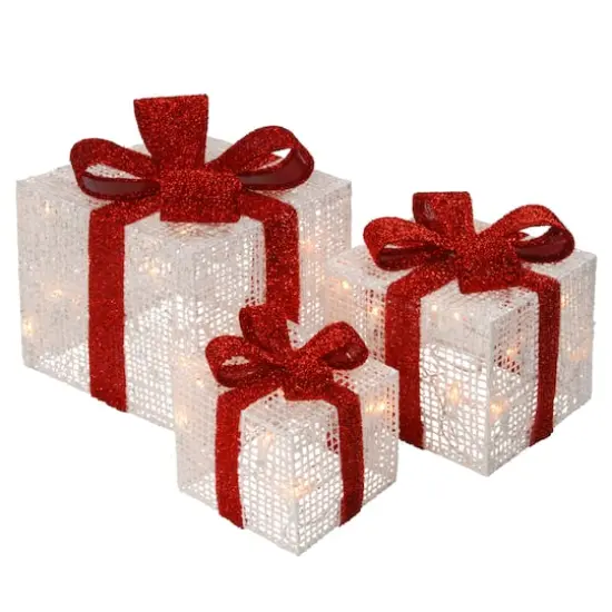 White & Red Gift Box Set with Clear Lights {1}