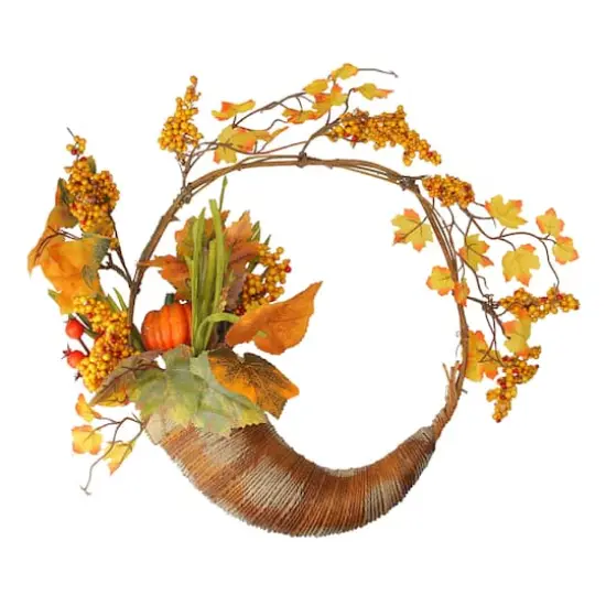 18" Autumn Harvest Berries & Leaves Cornucopia Wreath, Unlit {1}