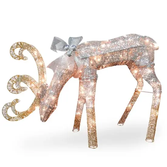 28" Crystal Feeding Reindeer, Clear Mini LED Lights {1}